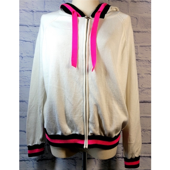 Whisper by Brodie Knit Hooded Cardigan Up Size S Contrast Trim Quiet Luxury - Picture 1 of 11